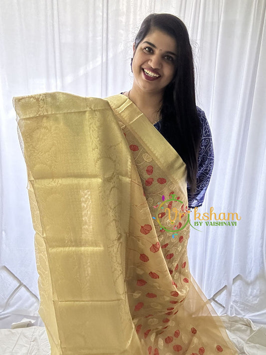 Gold Tissue Kora Organza Saree -Pink -VS655