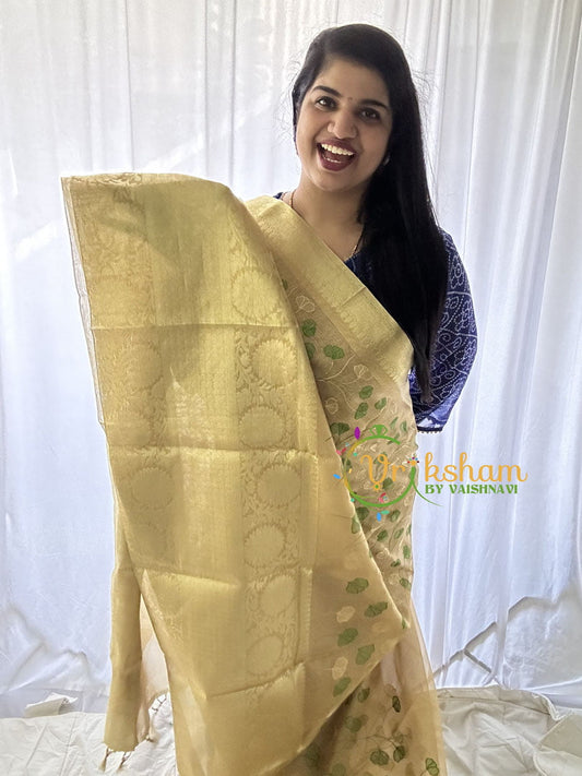 Gold Tissue Kora Organza Saree -Green-VS656