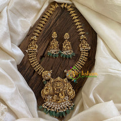 Premium Antique Lakshmi Haram with Mogappu -Green Bead-G10473