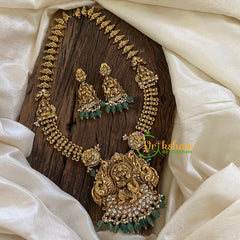 Premium Antique Lakshmi Haram with Mogappu -Green Bead-G10473