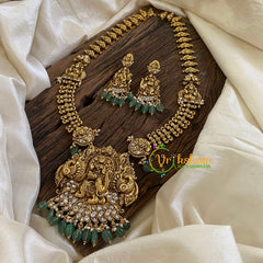 Premium Antique Lakshmi Haram with Mogappu -Green Bead-G10473