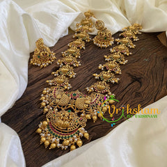 Premium Antique Temple Haram - Lakshmi Haram-Gold Bead Pearl -G10486