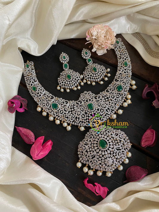 Bridal American Diamond Neckpiece-Green-G4402