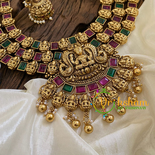 Premium Antique Bridal Lakshmi Haram -Red Green -G10500