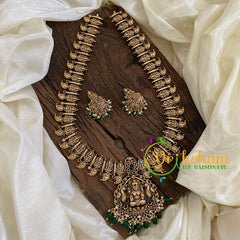 Premium Antique Temple Haram - Lakshmi Maanga Haram -Green Bead-G10485