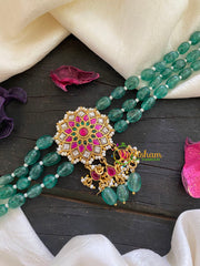 Jadau Kundan Green Bead High Neck Choker -J933