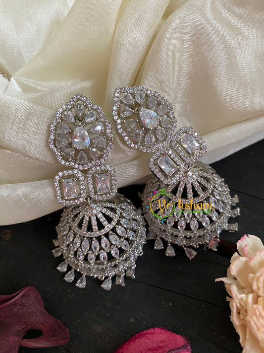 American Diamond Jhumkas -White -G4393