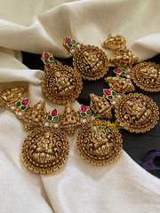 Jadau Kundan Lakshmi Choker Short Neckpiece-4 Pendants-Pink Green White -J913