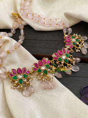 Jadau Kundan High Neck Choker-Pastel Pink-Lotus -J940