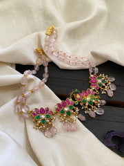 Jadau Kundan High Neck Choker-Pastel Pink-Lotus -J940