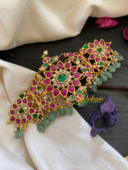 Green Bead Jadau Kundan High Neck Choker -J928