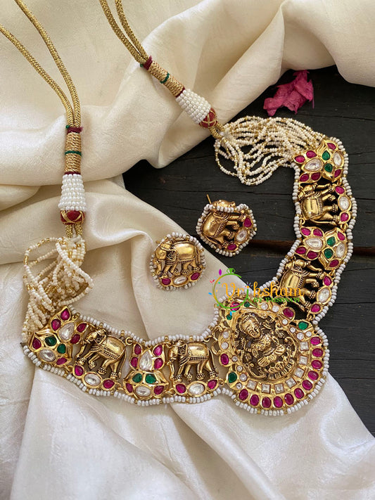 Jadau Kundan Layered Pearl Lakshmi Short Neckpiece -J907