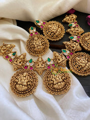 Jadau Kundan Lakshmi Choker Short Neckpiece-4 Pendants-Green White Pink-J914