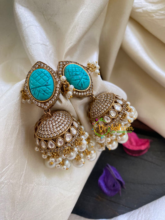 Turquoise Victorian Diamond Jhumkas-VV415