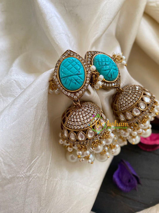 Turquoise Victorian Diamond Jhumkas-VV415