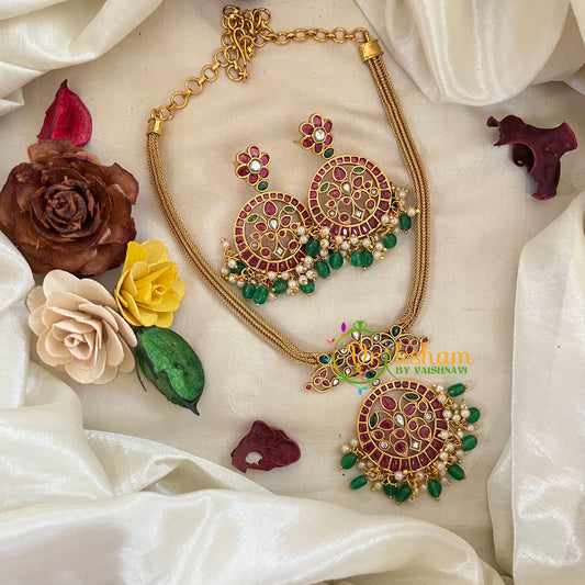 AD Stone Designer Addigai Short Neckpiece-Red Green White-G9591