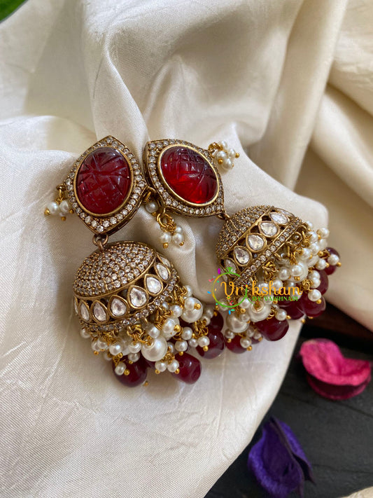 Red Victorian Diamond Jhumkas-VV416