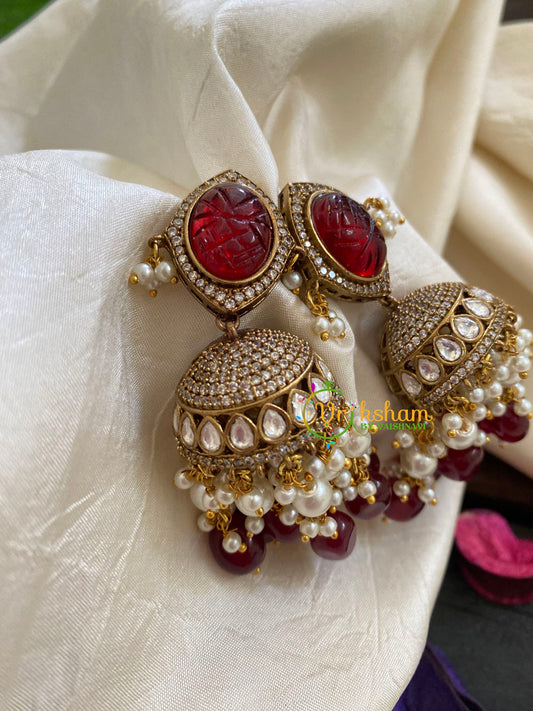 Red Victorian Diamond Jhumkas-VV416