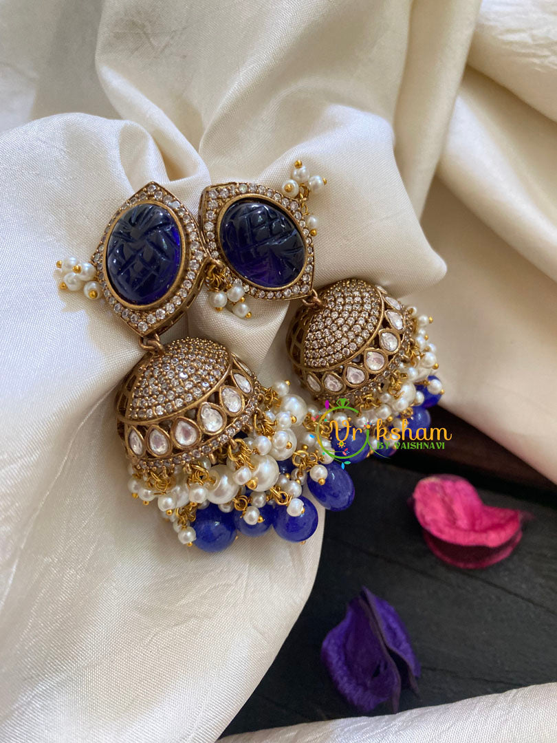 Royal Blue Victorian Diamond Jhumkas-VV417