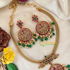 Premium AD Stone Addigai Choker-Red Green-G9590