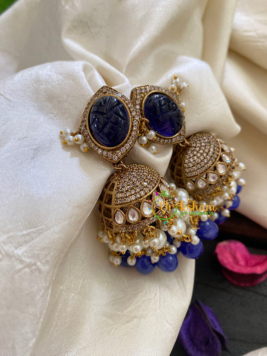 Royal Blue Victorian Diamond Jhumkas-VV417