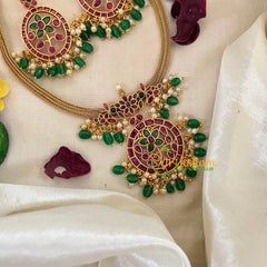 Premium AD Stone Addigai Choker -Red Green-G9588