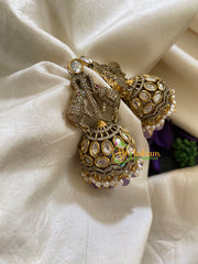 Purple Bead Victorian Diamond Jhumkas -Elephants-VV431