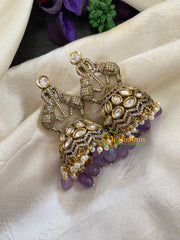 Purple Bead Victorian Diamond Jhumkas -Elephants-VV431