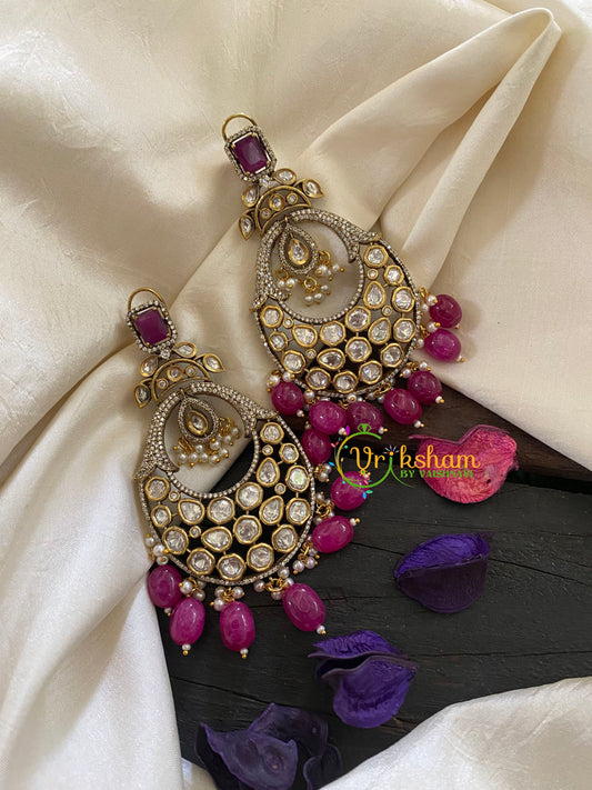 Pink Bead Victorian Diamond Danglers -Chandbali -VV440