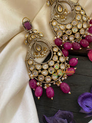 Pink Bead Victorian Diamond Danglers -Chandbali -VV440