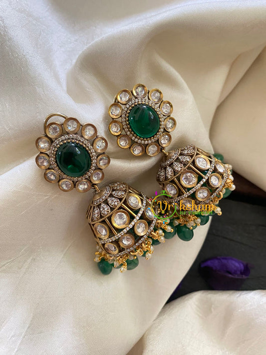 Green Victorian Diamond Jhumkas-VV418