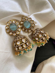 Sea Green Victorian Diamond Jhumkas-VV419