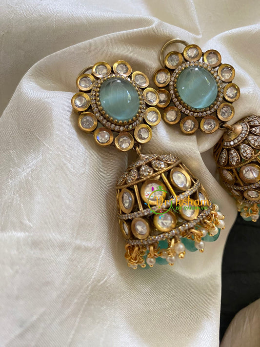 Sea Green Victorian Diamond Jhumkas-VV419