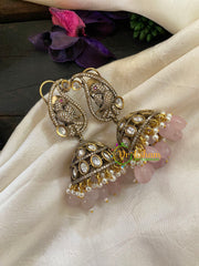 Pastel Pink Bead Victorian Diamond Jhumkas -Paisley Parrot -VV429