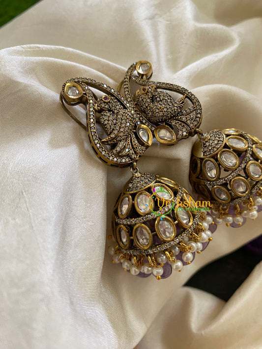 Lavender Bead Victorian Diamond Jhumkas -Paisley Parrot -VV427