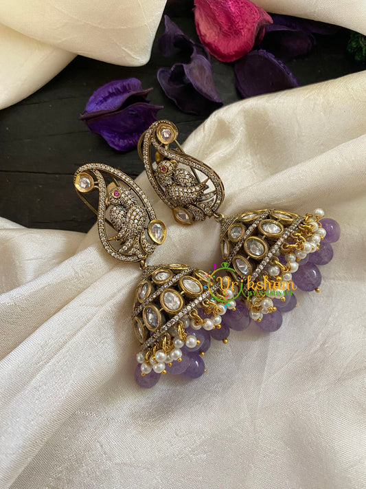 Lavender Bead Victorian Diamond Jhumkas -Paisley Parrot -VV427