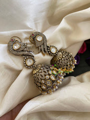 Lavender Bead Victorian Diamond Jhumkas -Parrot -VV423