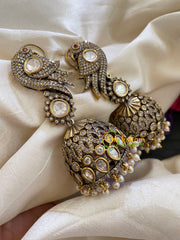 Lavender Bead Victorian Diamond Jhumkas -Parrot -VV423