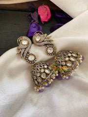 Lavender Bead Victorian Diamond Jhumkas -Parrot -VV423