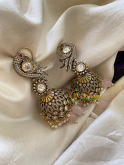 Light Pink Bead Victorian Diamond Jhumkas -Parrot -VV422