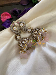 Light Pink Bead Victorian Diamond Jhumkas -Parrot -VV422