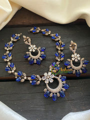 Victorian Diamond Pendant Short Neckpiece -Royal blue-VV410