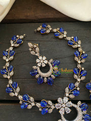 Victorian Diamond Pendant Short Neckpiece -Royal blue-VV410