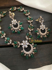 Victorian Diamond Pendant Short Neckpiece -Green-VV414