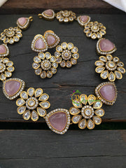 Floral Victorian Diamond Short Neckpiece -Light Pink-VV395