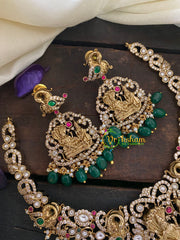 Green Bead Victorian Diamond Temple Choker Short Neckpiece-Vishnu Lakshmi -VV461