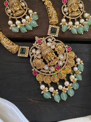 Vishnu Temple Victorian Diamond Short Neckpiece-Red Green -VV381