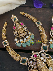 Vishnu Temple Victorian Diamond Short Neckpiece-Red Green -VV381