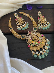Vishnu Temple Victorian Diamond Short Neckpiece-Red Green -VV381