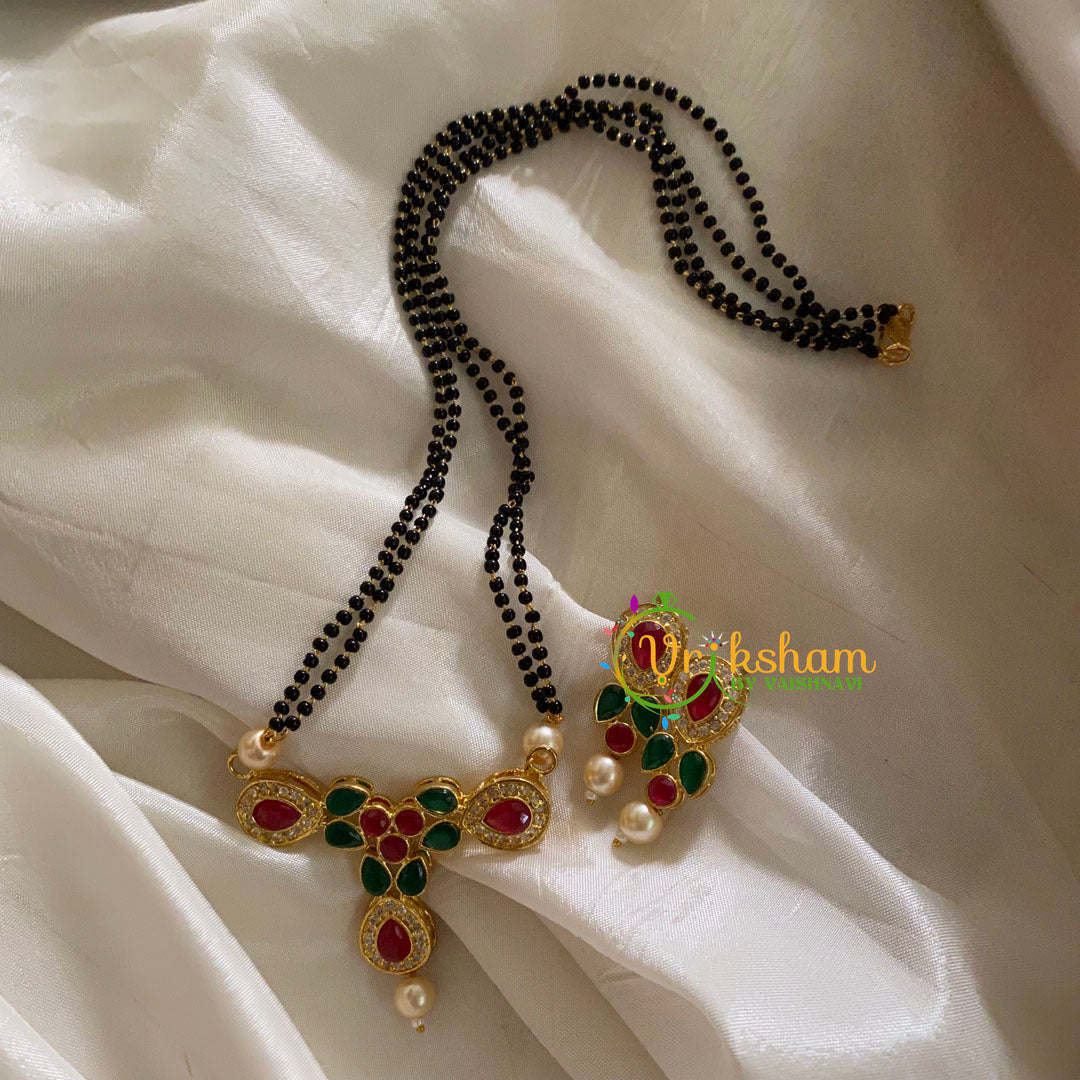 AD Stone Mangalsutra Style Pendant Chain -Red Green -G3585